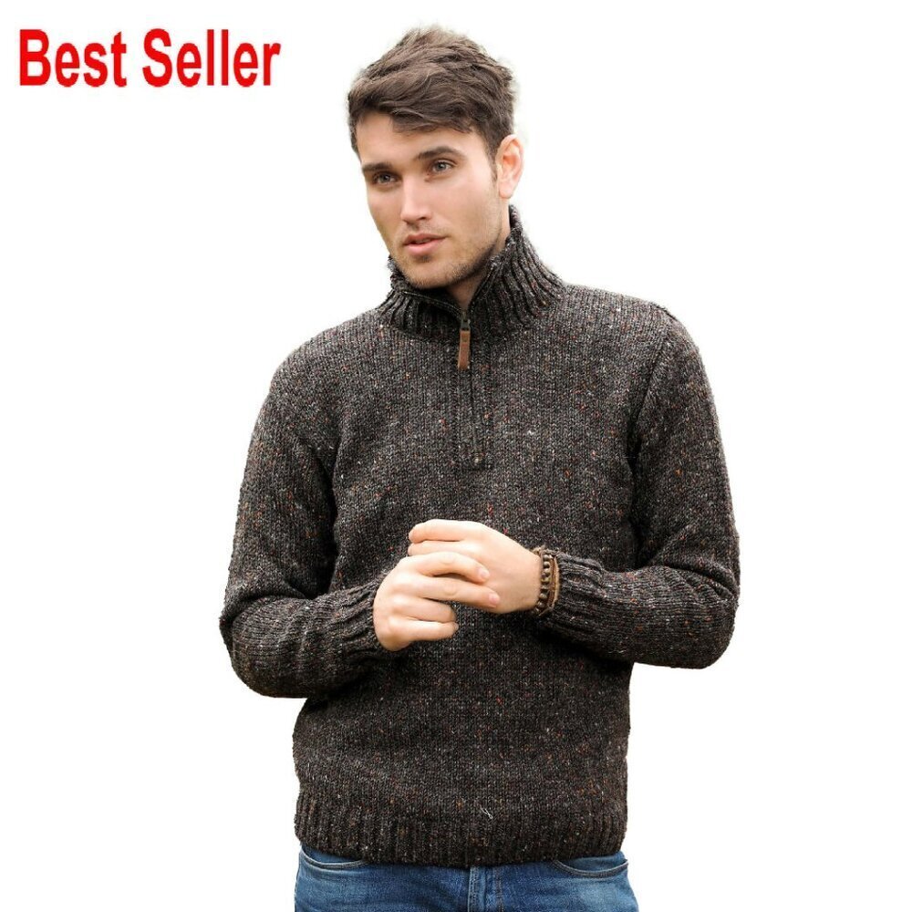 Men's Irish Cable Knit Half Zip Sweater Classic Retro Elegant Wool Pullover